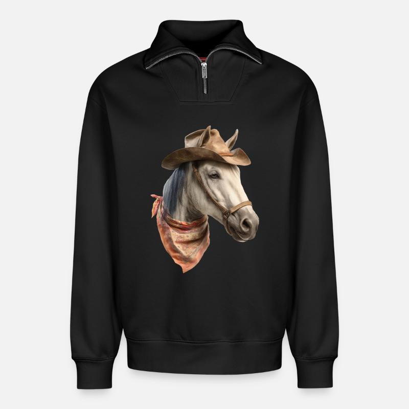 Perd Cowboy - Relaxed Unisex Organic Half Zip Sweatshirt – von SPREAD - Schwarz