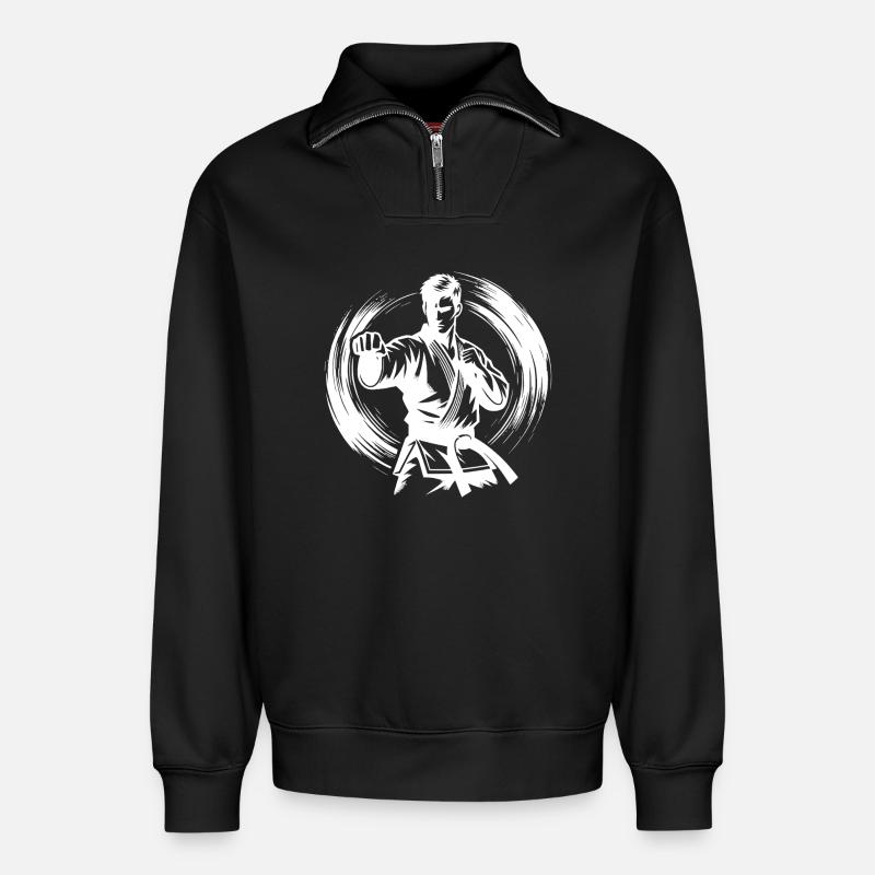 Dynamische Kampfpose Perfekte Karate Silhouette - Relaxed Unisex Organic Half Zip Sweatshirt – von SPREAD - Schwarz