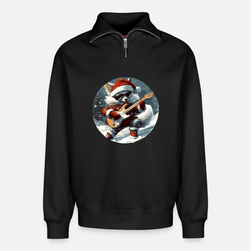 Fuchs Weihnachten Gitarre - Relaxed Unisex Organic Half Zip Sweatshirt – von SPREAD - Schwarz