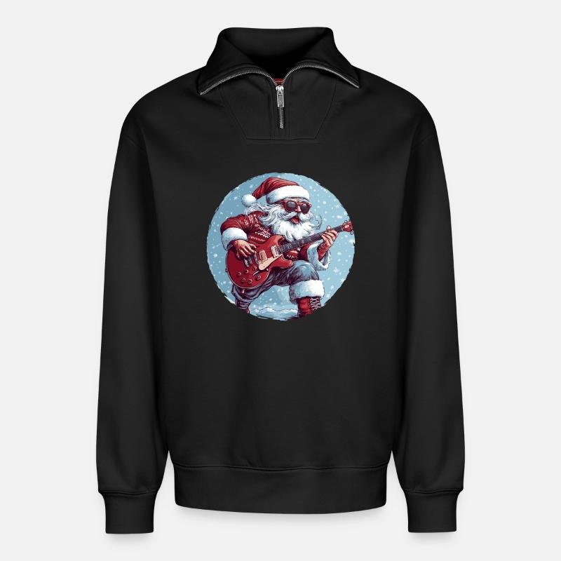 Weihnachtsmann Gitarre - Relaxed Unisex Organic Half Zip Sweatshirt – von SPREAD - Schwarz
