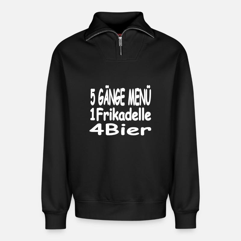 Bier - Relaxed Unisex Organic Half Zip Sweatshirt – von SPREAD - Schwarz