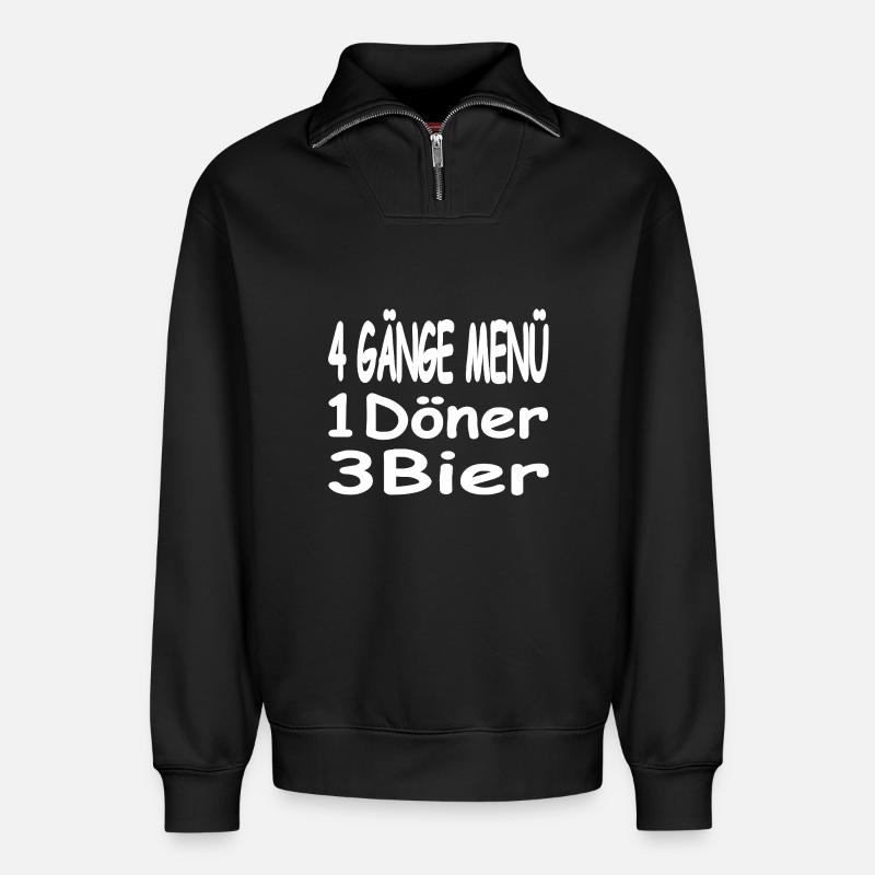 Bier - Relaxed Unisex Organic Half Zip Sweatshirt – von SPREAD - Schwarz