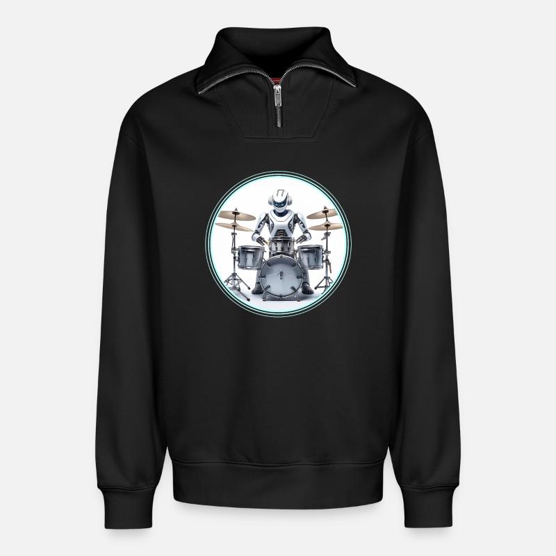 Drum Machine Roboter - Relaxed Unisex Organic Half Zip Sweatshirt – von SPREAD - Schwarz
