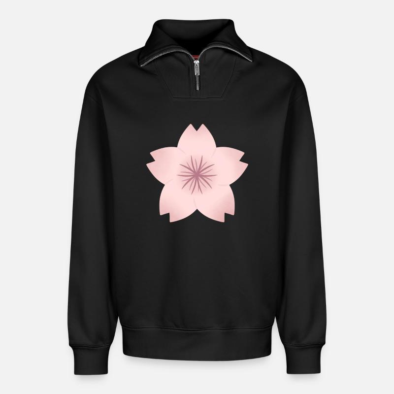 Rouge Kirschblüte - Relaxed Unisex Organic Half Zip Sweatshirt – von SPREAD - Schwarz