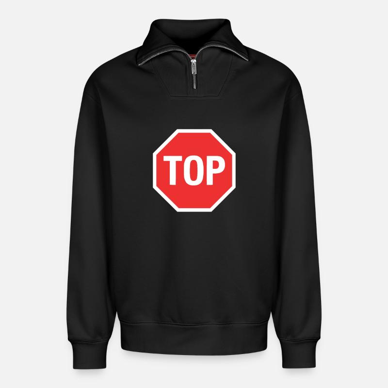 TOP! (stop) - Relaxed Unisex Organic Half Zip Sweatshirt – by SPREAD - black