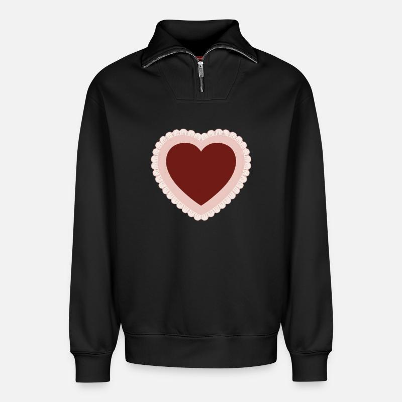 Liebesherz mit Spitzenrand - Relaxed Unisex Organic Half Zip Sweatshirt – von SPREAD - Schwarz