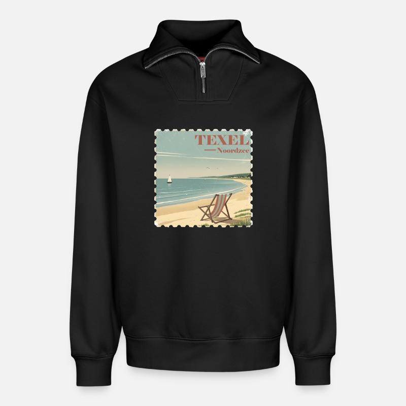 Texel Noordzee - Relaxed Unisex Organic Half Zip Sweatshirt – von SPREAD - Schwarz