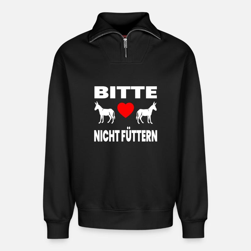 âne - Sweat unisexe décontracté en coton biologique à demi-zip – de SPREAD - noir