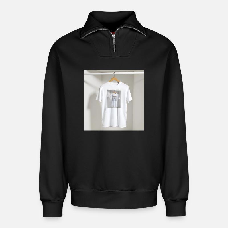 Framed Reflection Tee - Relaxed Unisex Organic Half Zip Sweatshirt – by SPREAD - black