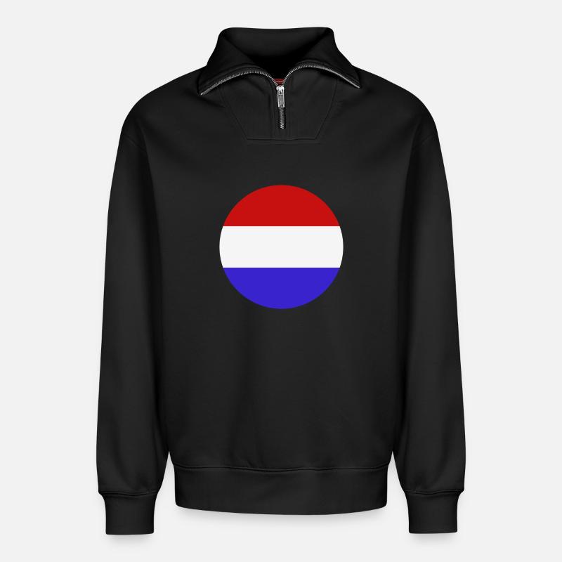 Drapeau rond des Pays-Bas - Sweat unisexe décontracté en coton biologique à demi-zip – de SPREAD - noir