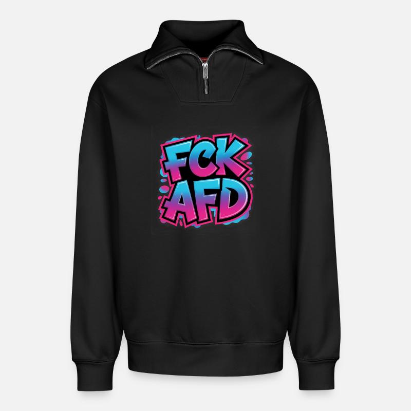 FCK AFD - Antifa Tee - Relaxed Unisex Organic Half Zip Sweatshirt – by SPREAD - black