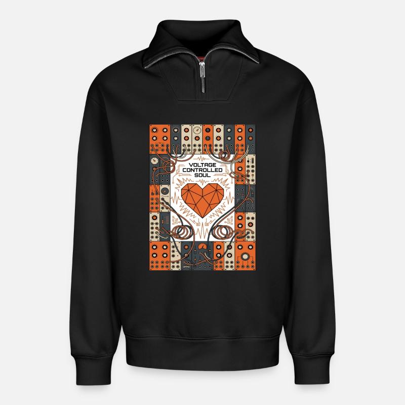 Tension-controlled soul. Synth - Relaxed Unisex Organic Half Zip Sweatshirt – by SPREAD - black