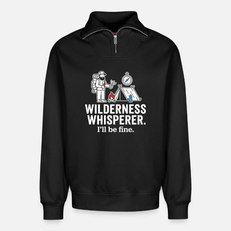 Wilderness Whisperer Camping Adventure - Relaxed Unisex Organic Half Zip Sweatshirt – by SPREAD - black