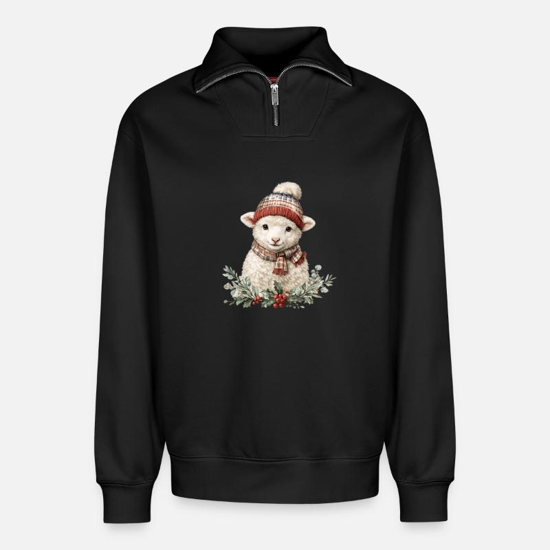 Winter-Schaf mit Schal - Relaxed Unisex Organic Half Zip Sweatshirt – von SPREAD - Schwarz