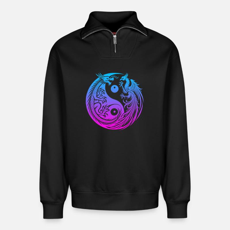 Yin Yang Drache und Phönix Neon - Relaxed Unisex Organic Half Zip Sweatshirt – von SPREAD - Schwarz