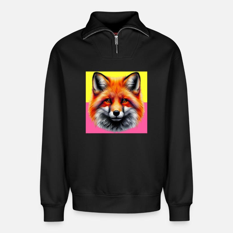 Fuchs - Relaxed Unisex Organic Half Zip Sweatshirt – von SPREAD - Schwarz