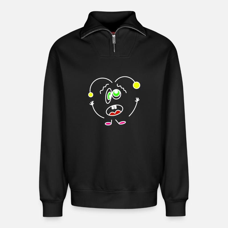 Crazy-Heartbeat - Relaxed Unisex Organic Half Zip Sweatshirt – by SPREAD - black