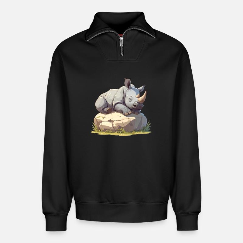 Schlafendes Nashorn - Relaxed Unisex Organic Half Zip Sweatshirt – von SPREAD - Schwarz