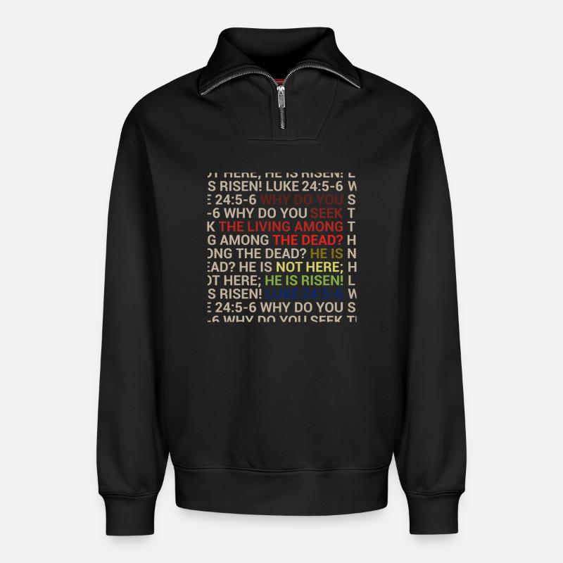 He is Risen - Relaxed Unisex Organic Half Zip Sweatshirt – by SPREAD - black