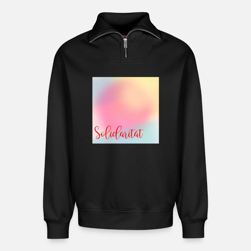 Werte Solidarität - Relaxed Unisex Organic Half Zip Sweatshirt – von SPREAD - Schwarz