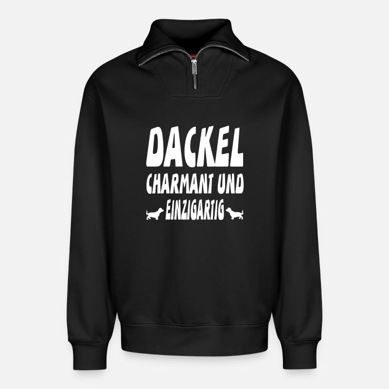 Dackel - Relaxed Unisex Organic Half Zip Sweatshirt – von SPREAD - Schwarz