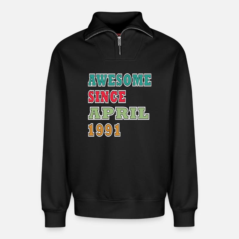 Retro April 1991 Jubiläum - Relaxed Unisex Organic Half Zip Sweatshirt – von SPREAD - Schwarz