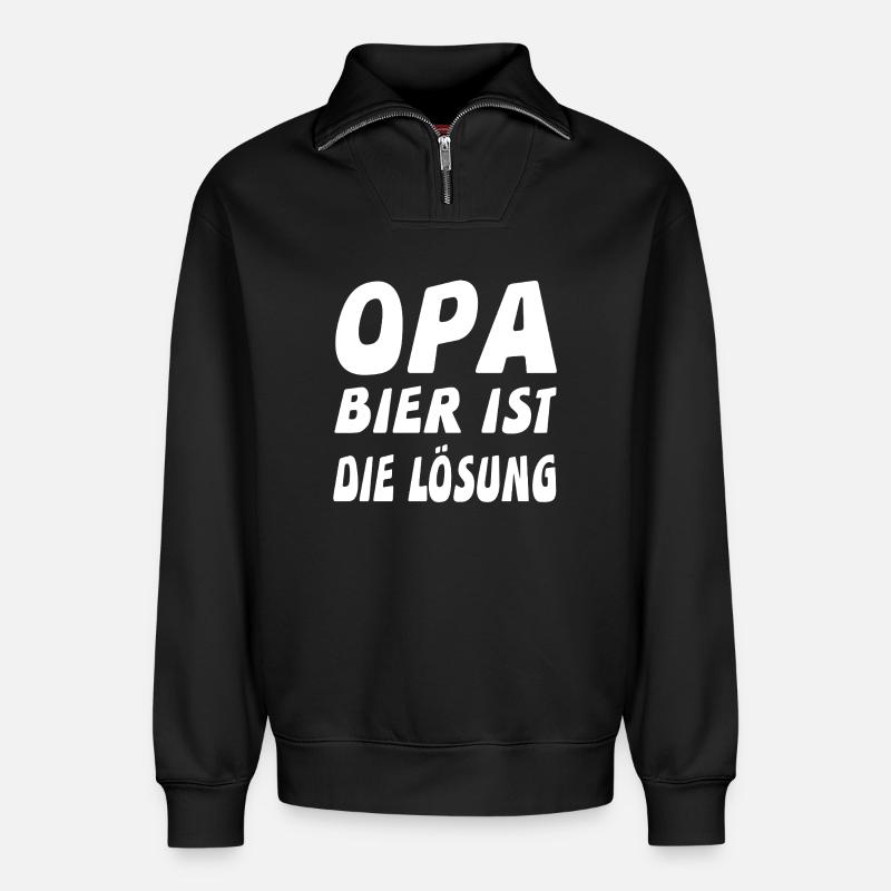 Bier - Relaxed Unisex Organic Half Zip Sweatshirt – von SPREAD - Schwarz
