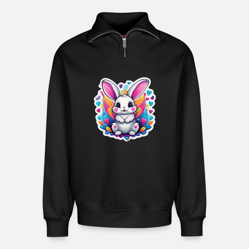 Bezaubernder Regenbogenhase - Relaxed Unisex Organic Half Zip Sweatshirt – von SPREAD - Schwarz