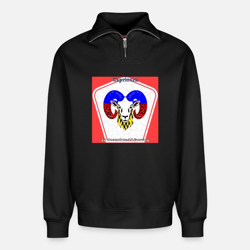 Capricorn - Relaxed Unisex Organic Half Zip Sweatshirt – by SPREAD - black
