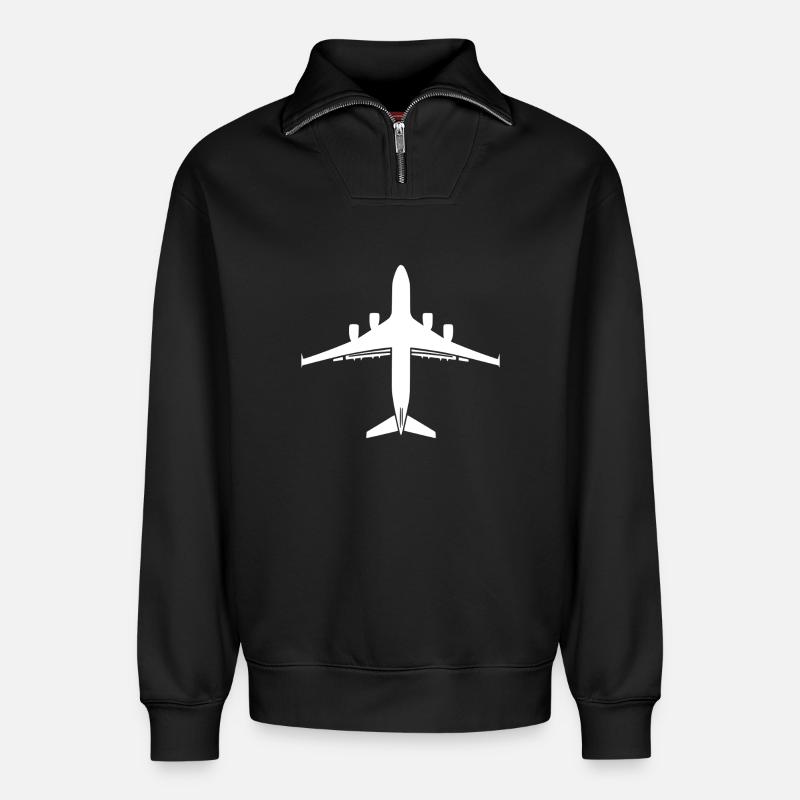 Flugzeug - Relaxed Unisex Organic Half Zip Sweatshirt – von SPREAD - Schwarz