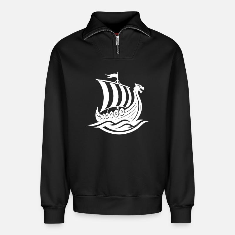 Wikingerboot - Relaxed Unisex Organic Half Zip Sweatshirt – von SPREAD - Schwarz