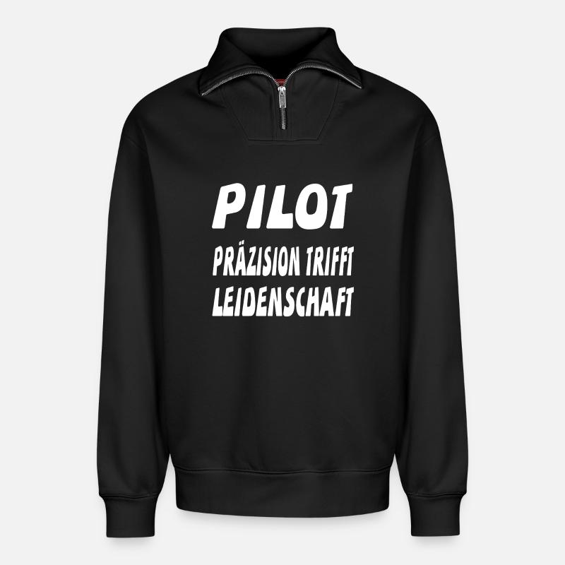 Pilot - Relaxed Unisex Organic Half Zip Sweatshirt – von SPREAD - Schwarz