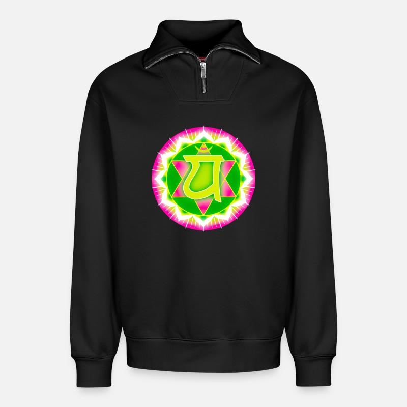 Heart Chakra Anahata - Relaxed Unisex Organic Half Zip Sweatshirt – by SPREAD - black