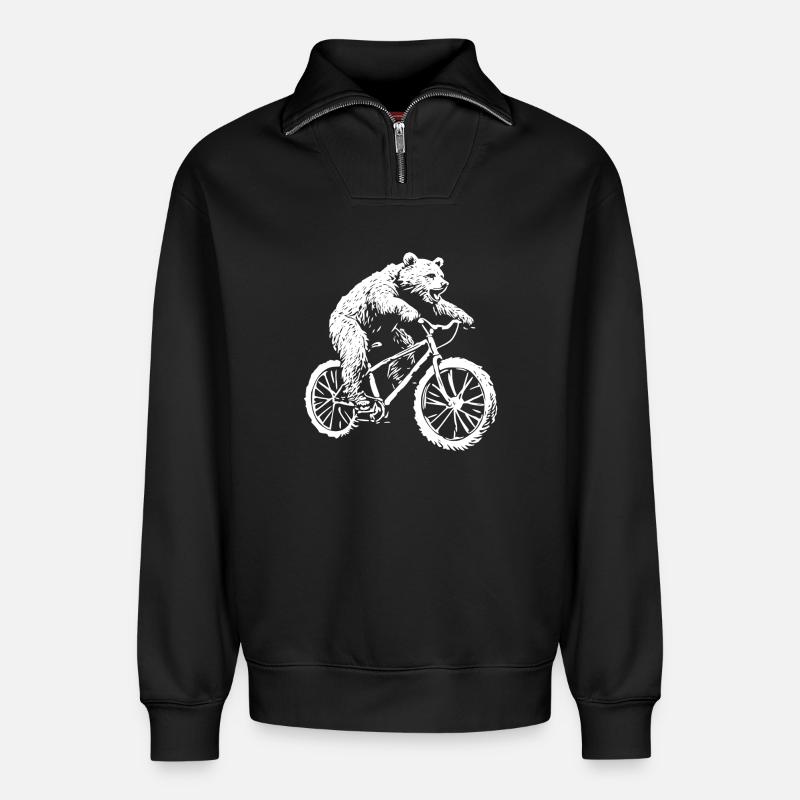 Bicycle Bear - Relaxed Unisex Organic Half Zip Sweatshirt – by SPREAD - black