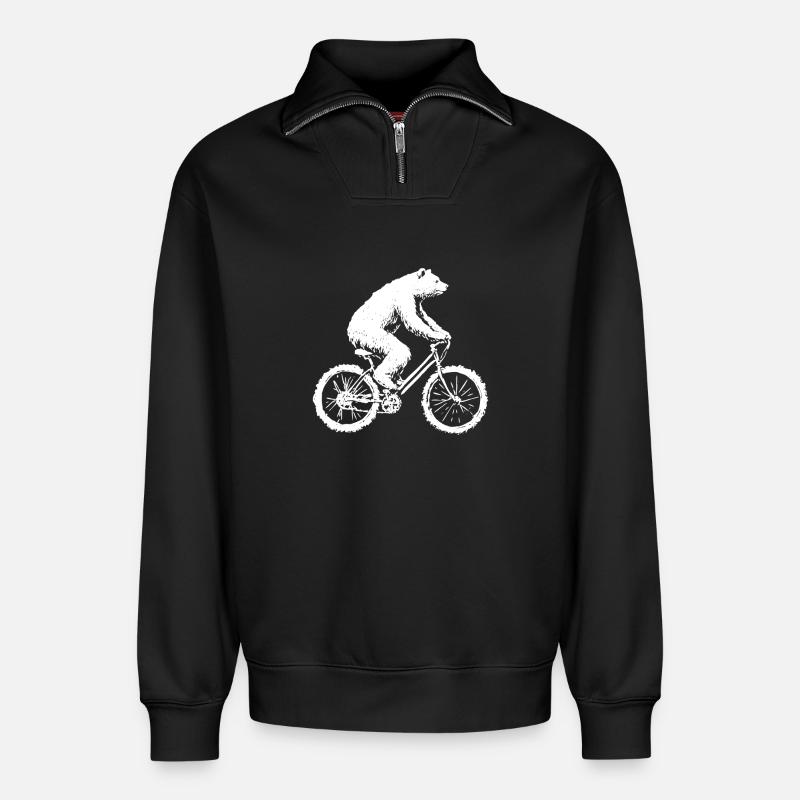 Bicycle Bear Wheel Rider - Relaxed Unisex Organic Half Zip Sweatshirt – by SPREAD - black