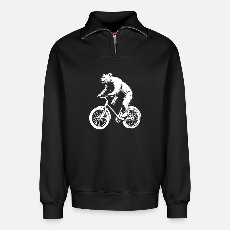 Funny Bicycle Bear - Relaxed Unisex Organic Half Zip Sweatshirt – by SPREAD - black