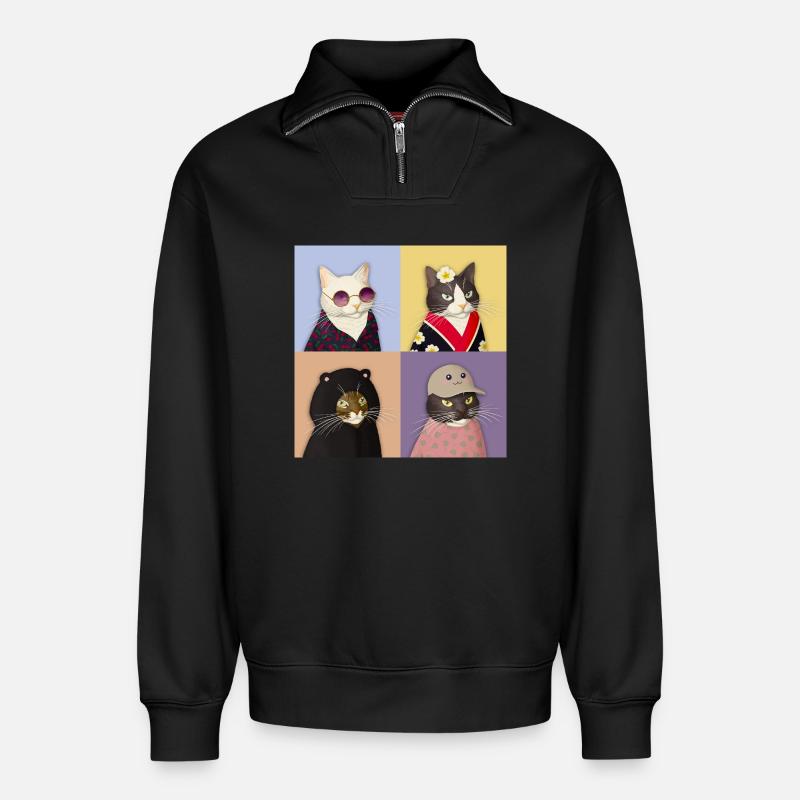 Cat Couture Quartett - Relaxed Unisex Organic Half Zip Sweatshirt – von SPREAD - Schwarz