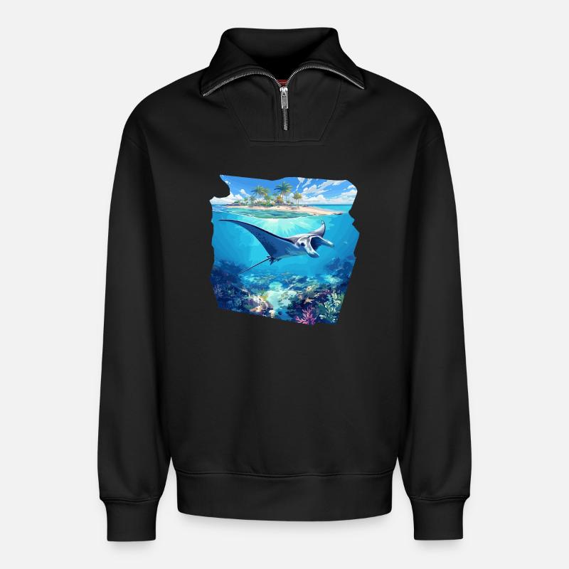 Rays Manta Rays - Relaxed Unisex Organic Half Zip Sweatshirt – by SPREAD - black