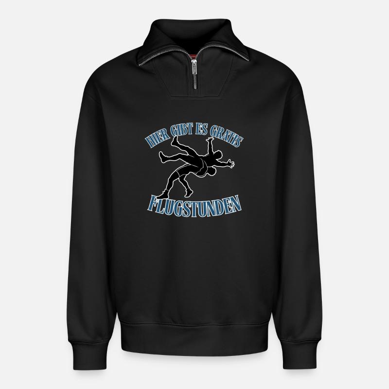 Kostenlose Flugstunden – Kampf-Silhouette - Relaxed Unisex Organic Half Zip Sweatshirt – von SPREAD - Schwarz