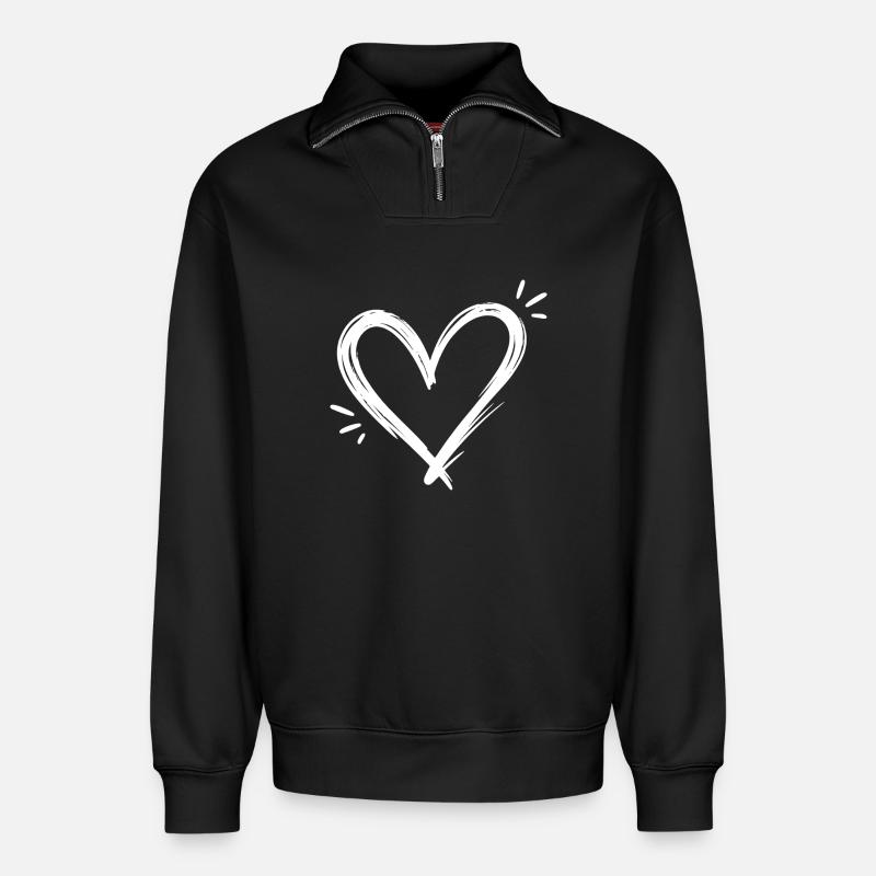 Heart - Relaxed Unisex Organic Half Zip Sweatshirt – by SPREAD - black