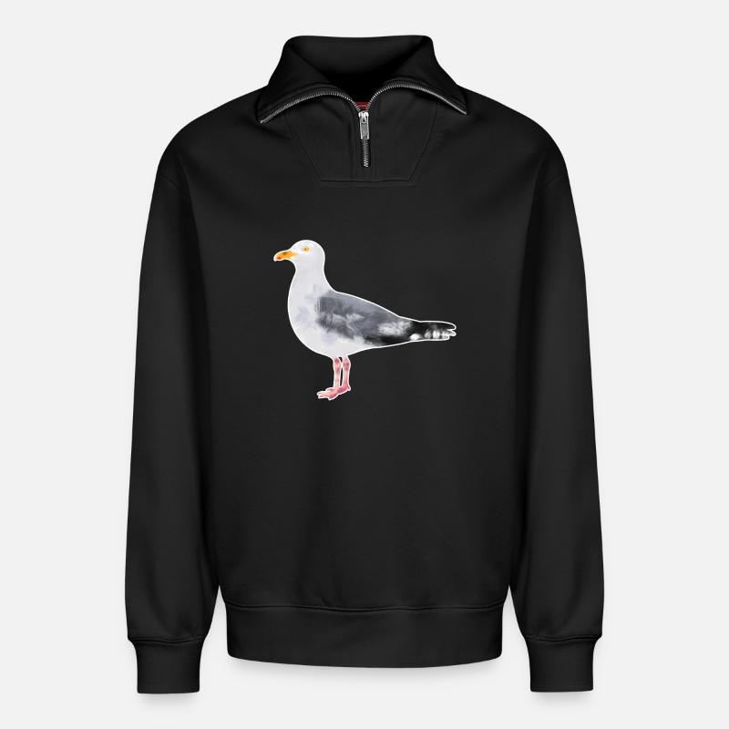 Mouette argentée.1 - Sweat unisexe décontracté en coton biologique à demi-zip – de SPREAD - noir