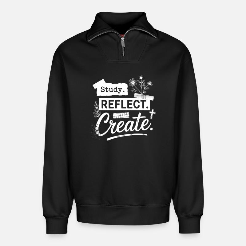 Lerne. Reflektiere. Erschaffe. - Relaxed Unisex Organic Half Zip Sweatshirt – von SPREAD - Schwarz