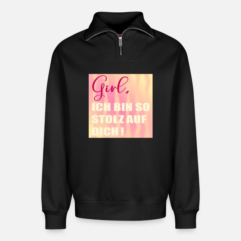 Stolz auf Dich Mädchen - Relaxed Unisex Organic Half Zip Sweatshirt – von SPREAD - Schwarz