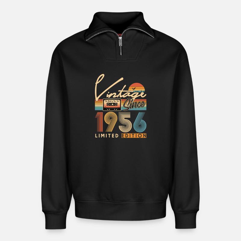 70th anniversary - Relaxed Unisex Organic Half Zip Sweatshirt – by SPREAD - black