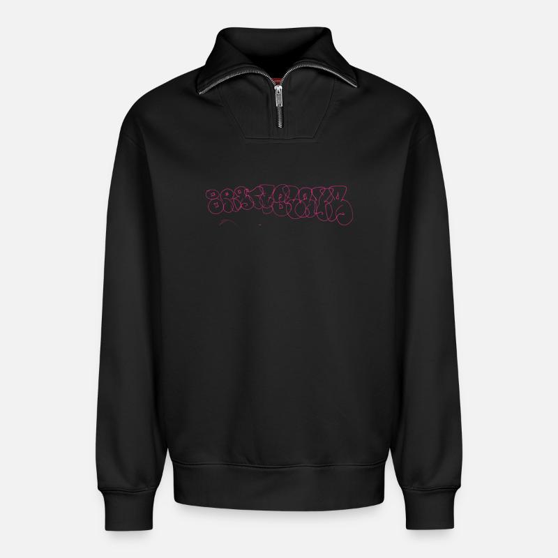 Bratislava Graffiti Souvenir - Sweat unisexe décontracté en coton biologique à demi-zip – de SPREAD - noir