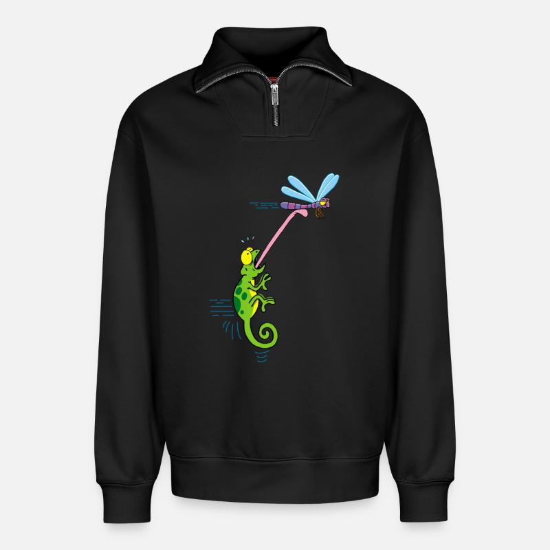 Chamäleon und Libellen - Relaxed Unisex Organic Half Zip Sweatshirt – von SPREAD - Schwarz