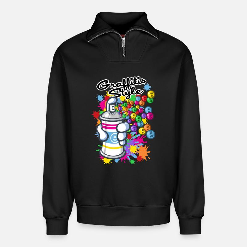 Graffiti Cartoon-Stil - Relaxed Unisex Organic Half Zip Sweatshirt – von SPREAD - Schwarz