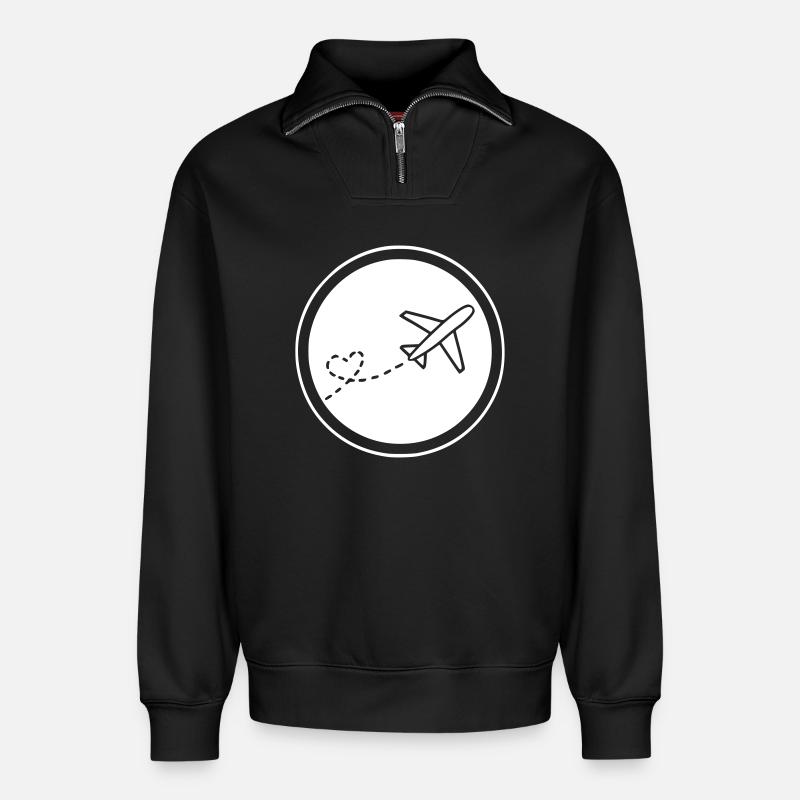 Flugzeug fliegt Herz - Relaxed Unisex Organic Half Zip Sweatshirt – von SPREAD - Schwarz