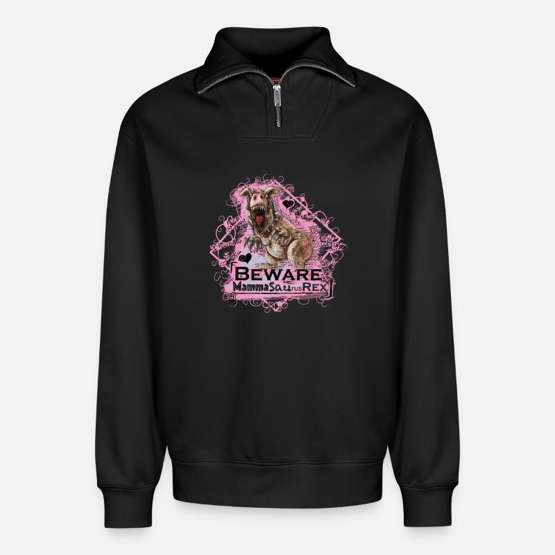Mamasaurusrex - Relaxed Unisex Organic Half Zip Sweatshirt – by SPREAD - black