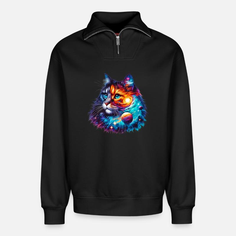 Katze - Relaxed Unisex Organic Half Zip Sweatshirt – von SPREAD - Schwarz